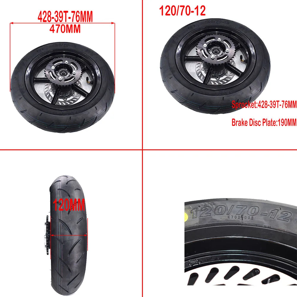 Kompletny Zestaw Kół 12" Supermoto – Felgi Aluminum, Opony Szosowe, Tarcze i Zębatka do Kugoo Wish 01 / Tutio Soleil 01