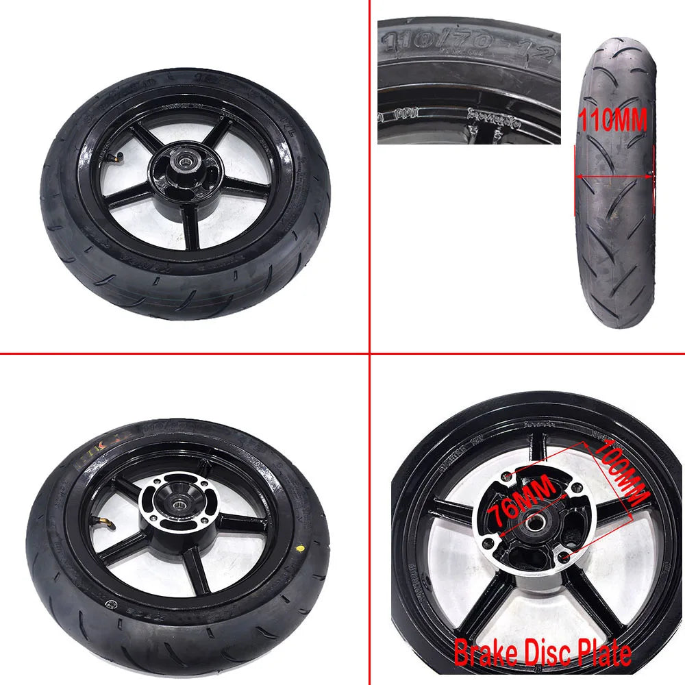 Kompletny Zestaw Kół 12" Supermoto – Felgi Aluminum, Opony Szosowe, Tarcze i Zębatka do Kugoo Wish 01 / Tutio Soleil 01