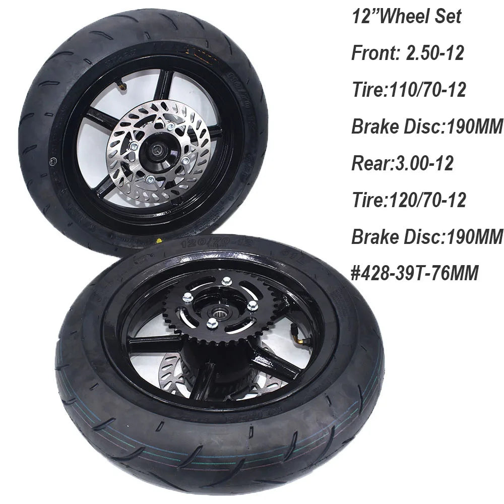 Kompletny Zestaw Kół 12" Supermoto – Felgi Aluminum, Opony Szosowe, Tarcze i Zębatka do Kugoo Wish 01 / Tutio Soleil 01