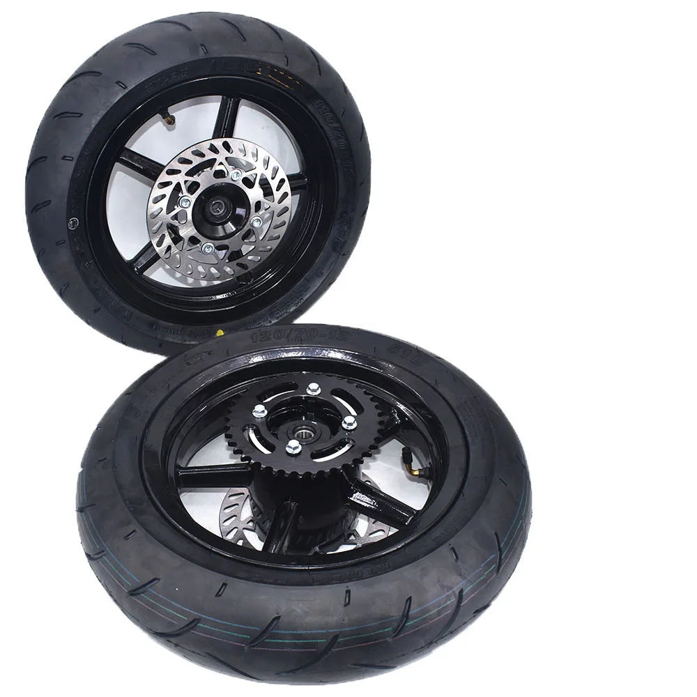 Kompletny Zestaw Kół 12" Supermoto – Felgi Aluminum, Opony Szosowe, Tarcze i Zębatka do Kugoo Wish 01 / Tutio Soleil 01