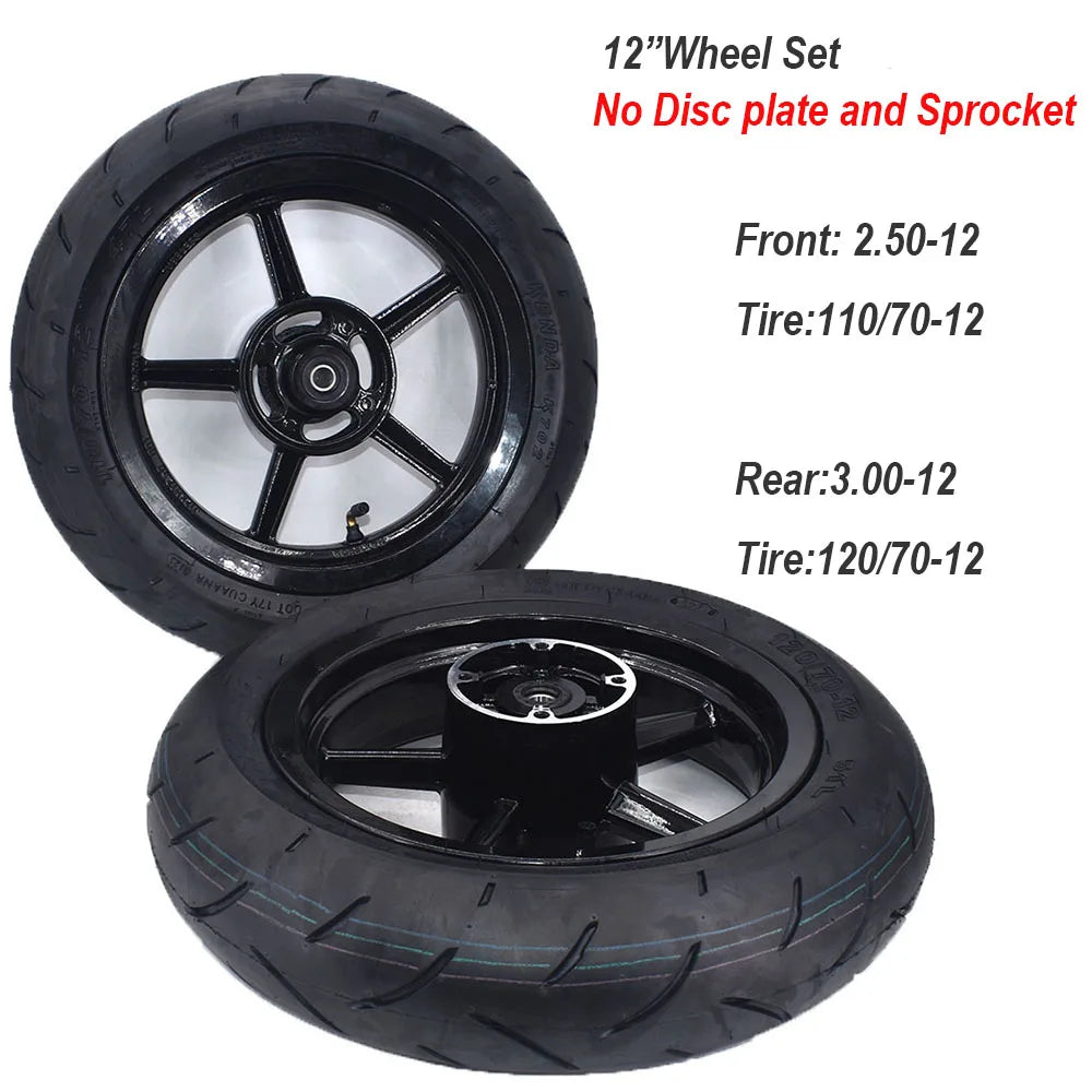 Kompletny Zestaw Kół 12" Supermoto – Felgi Aluminum, Opony Szosowe, Tarcze i Zębatka do Kugoo Wish 01 / Tutio Soleil 01