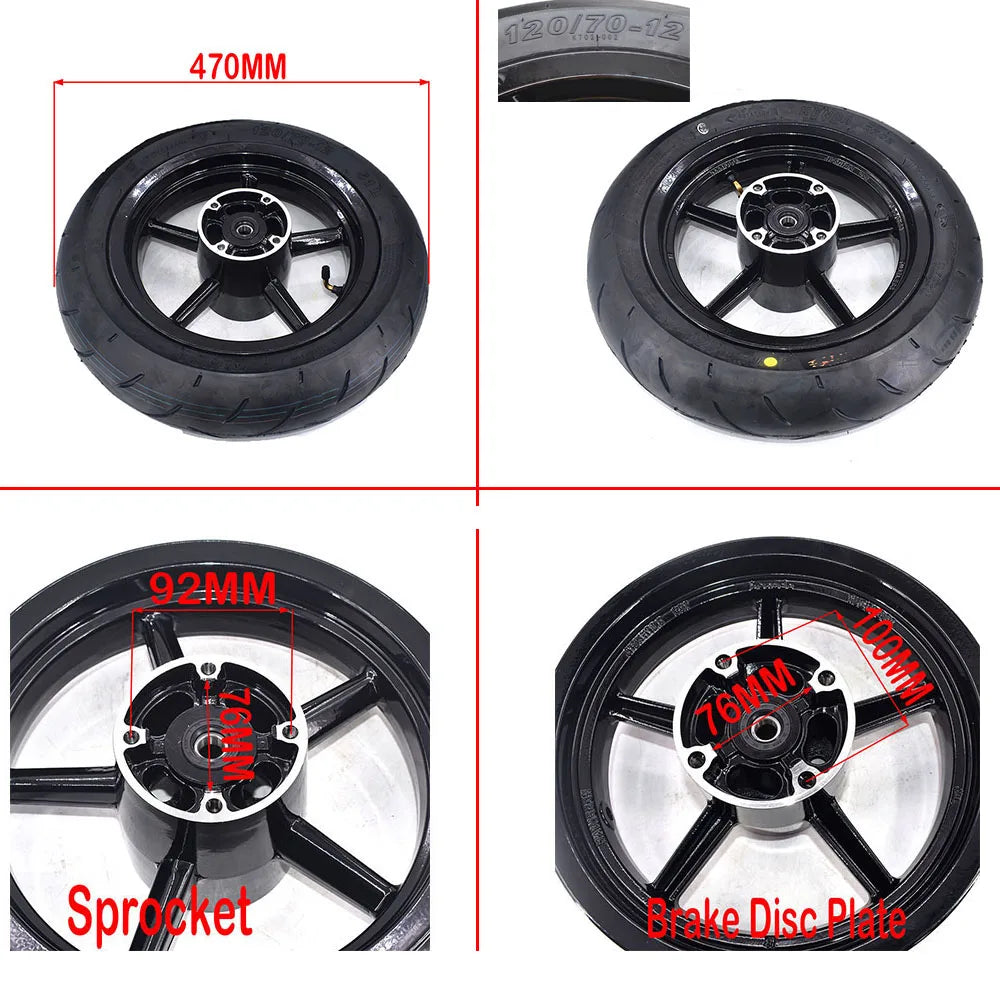 Kompletny Zestaw Kół 12" Supermoto – Felgi Aluminum, Opony Szosowe, Tarcze i Zębatka do Kugoo Wish 01 / Tutio Soleil 01